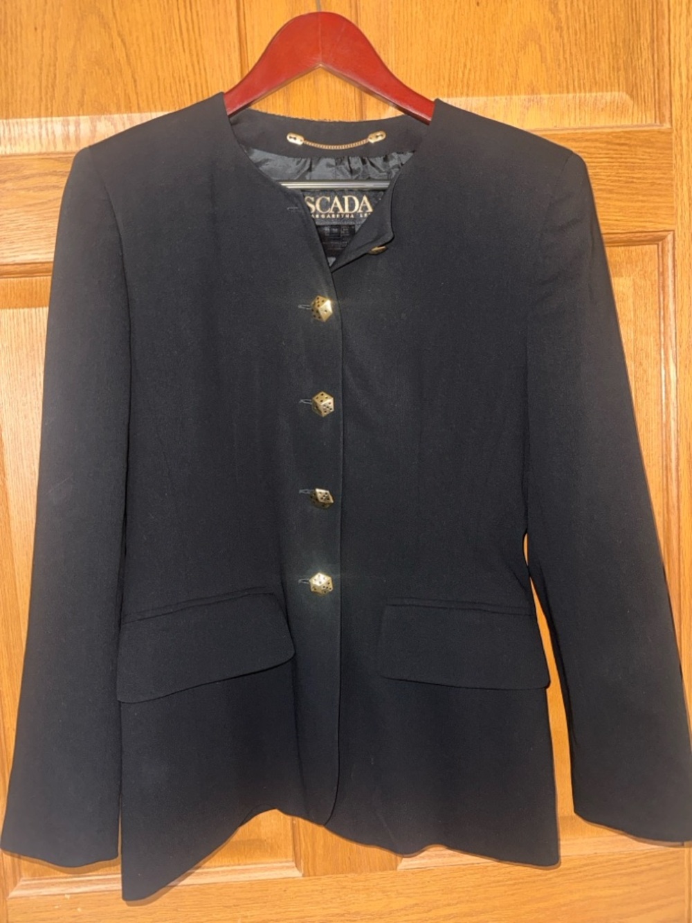 Escada VINTAGE Black Tailored Jacket with SHINY Gold DICE Buttons 36